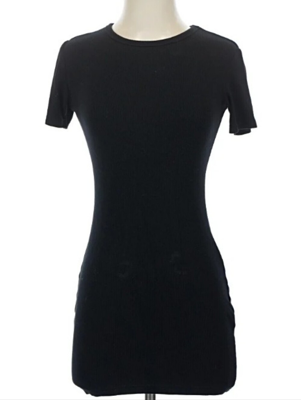 THEORY Rare Ribbed Tiny Tshirt Cotton Black Dress Small Scoop Neck Mini Rib